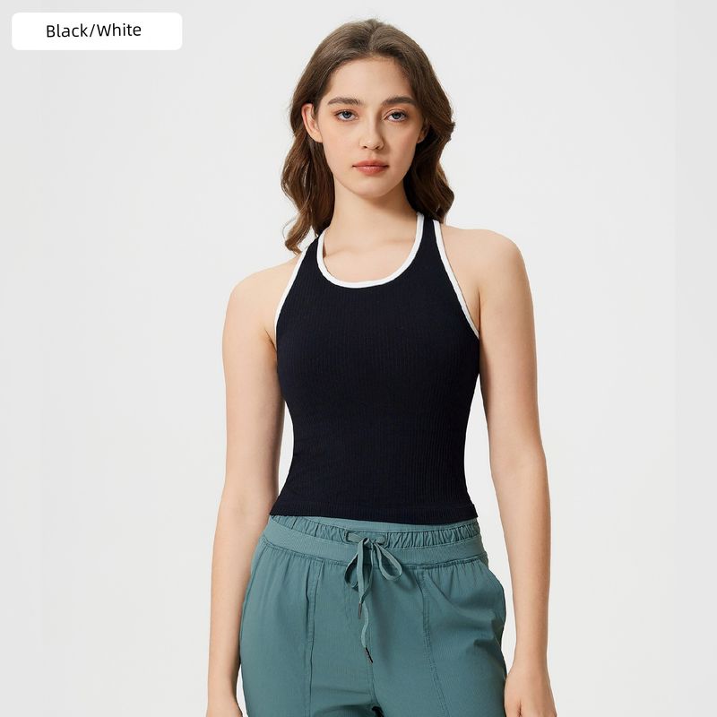 

Shishi City Quality Clothing Co., Ltd. New Arrival Seam Integrated Contrast Color Exercise Yoga Clothes Vest Female with Chest Pad Sleeve Black/White 4 (42.50 kg-50.00 kg