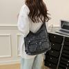 Hongkong-Stil Retro-Denim-Tasche Damen Neu Trendig Vielseitig Große Kapazität Rucksack Pendler Schulter-Tragetasche