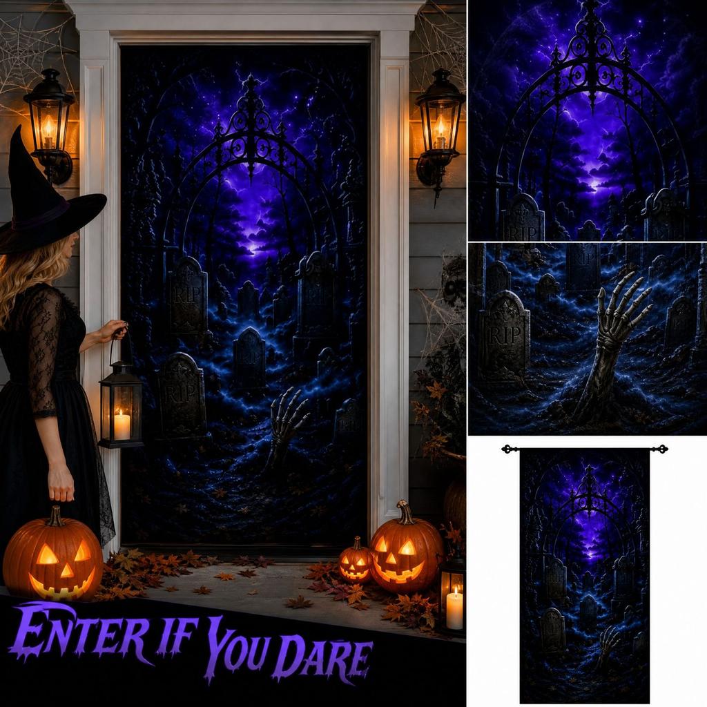 Halloween Door Curtain Decoration for Front Door, Hanging Flag, Party Supplies Gift, Home, Wall and Window Decor