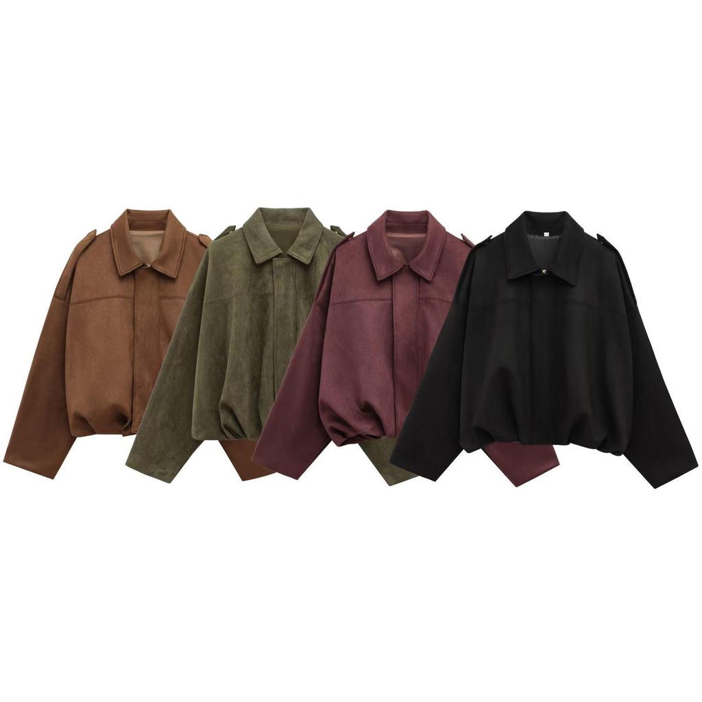 2025 Autumn/Winter Women's Batwing Sleeve Suede Pilot Jacket