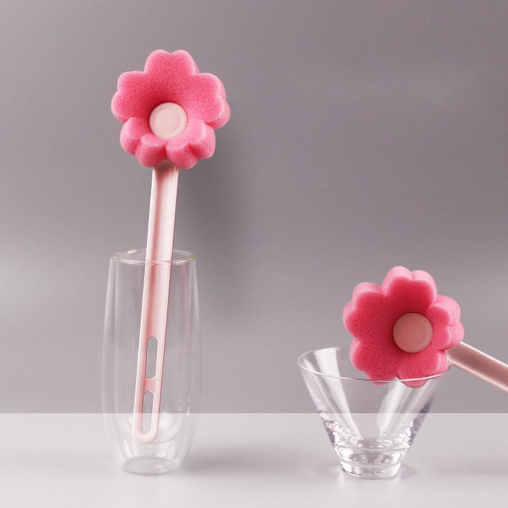 Sponge  Brush Household Flower Shaped Long Handle Sponge Cup Brush  Bottle Cleaning Brush