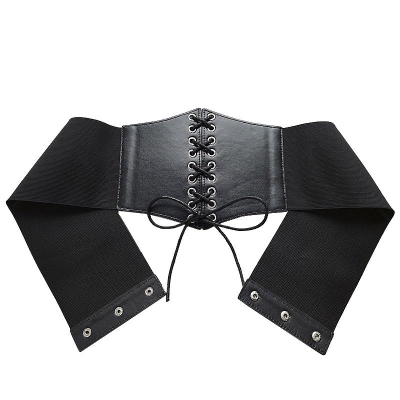 Women's Elastic Waist Belt Wide Leather Belt To Wear with Dress Women's Belt Black Waist Belt Women's Versatile Fashion Belt