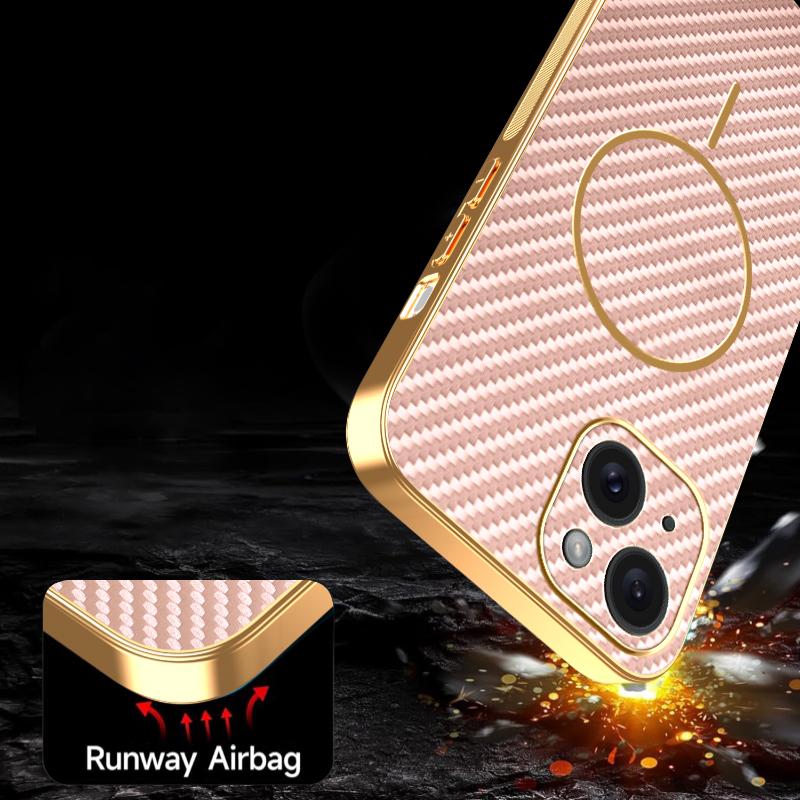 For iPhone 15 Phone Case Carbon Fiber Textured Electroplated TPU Back Cover