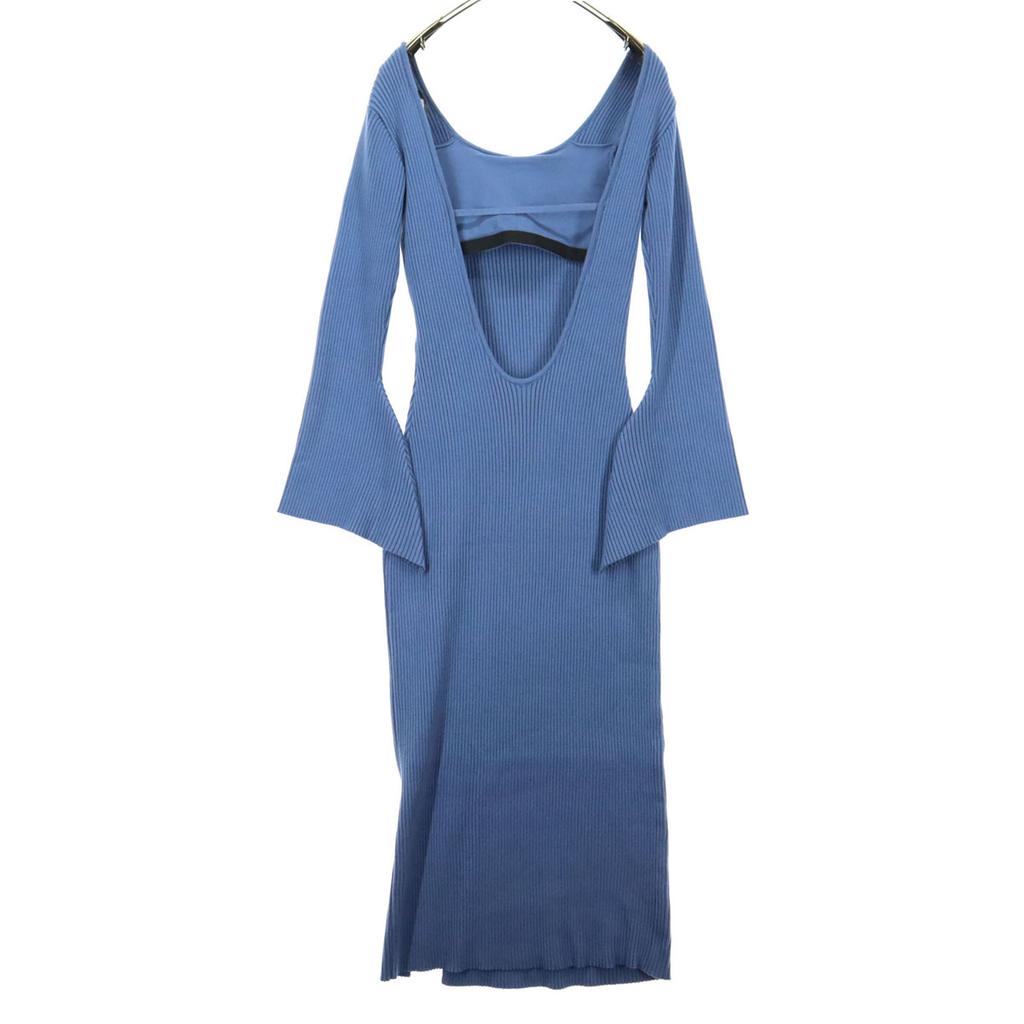 WONEM Long Sleeve Knit Long Dress F Blue Open Back Women Used