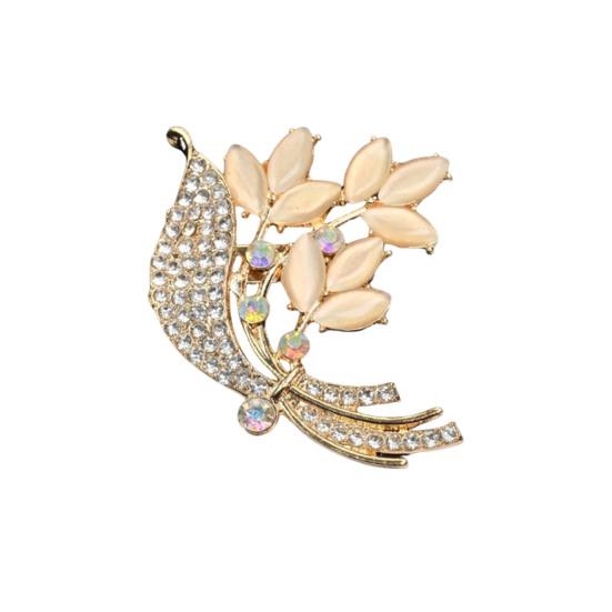 Brooch Retro Style Leaf Floral Design Lapel Pin with Faux Opal Inlaid Sweaters Collars Hats Bags Coats Scarves Badge Outfit Accessory