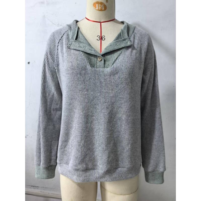 Womens Color Block V Neck Loose Long Sleeve Knit Sweater