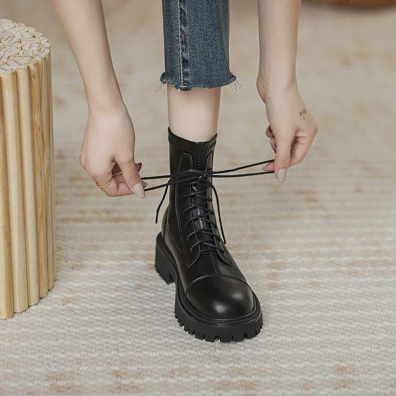 Handsome British Style Slimming Thick Soled Motorcycle Boots Women'S Short Boots Versatile Autumn And Winter Fashion
