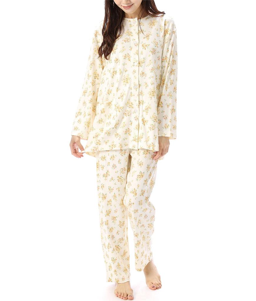 NISHIKI Made In Domestically Strictly Produced Smooth Long Front Top and Bottom Long Loungewear for Spring and Autumn Women's Pajamas, Japan, 100%