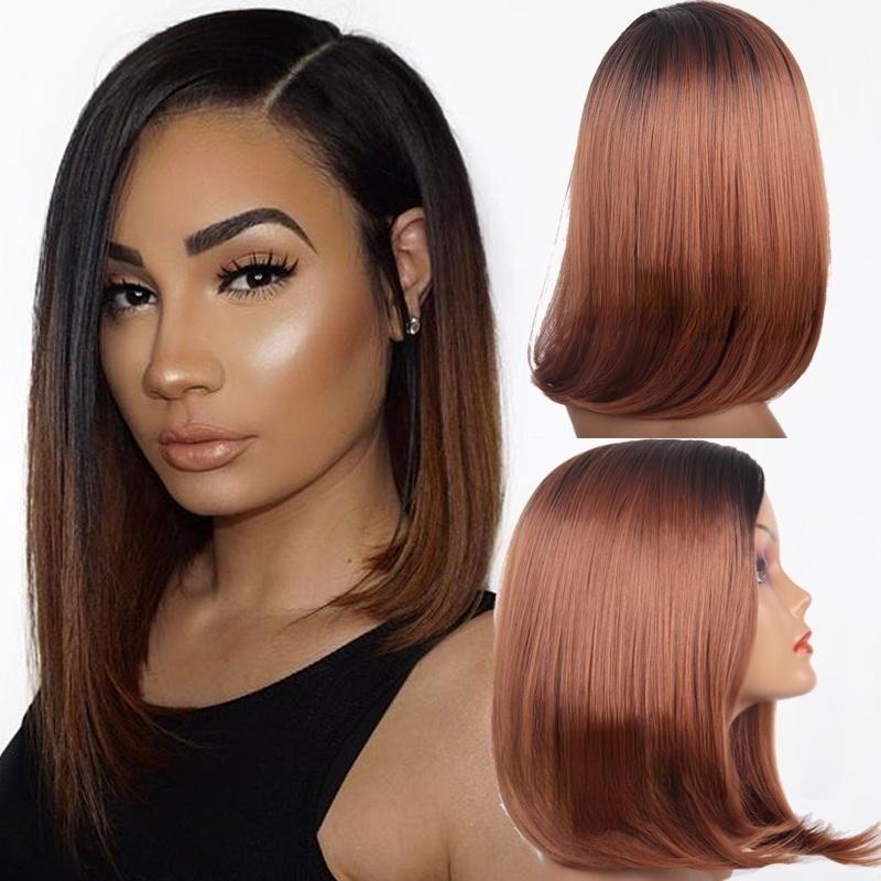 

МИСС ПАРИК Женщины Длина плеча Прямой Боб Парик без челки Омбре Коричневый цвет Синтетическое волокно Парик для женщин