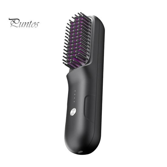 

Беспроводная щетка-выпрямитель для волос 3 температуры Быстрый нагрев Перезаряжаемая от USB Дорожная портативная горячая щетка Электрическая пушистая укладка вьющихся волос Распутывание волос чёрный