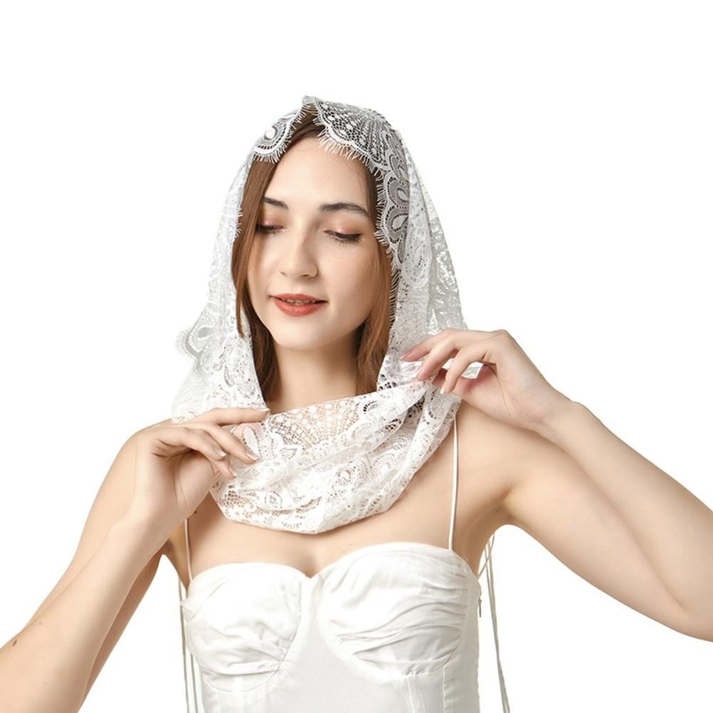 Simple Black Lace Veil Catholic White Bride Mantilla Scarf Spanish Style Head Covering Headdress