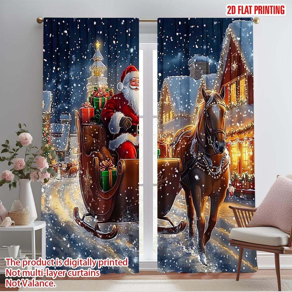 

2pcs,2D plane printing Print Curtains Santa Claus Snowmobile (3) Polyester Woven (without rod) All Seasons for Living Room, 52.50×116.00 CM 2pcs