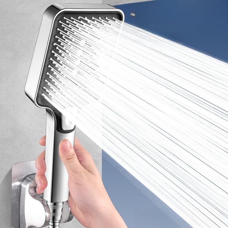 Square Button Three-Function Booster Handheld Shower Spray Head Strong Pressure Household Bath Hand Shower Head