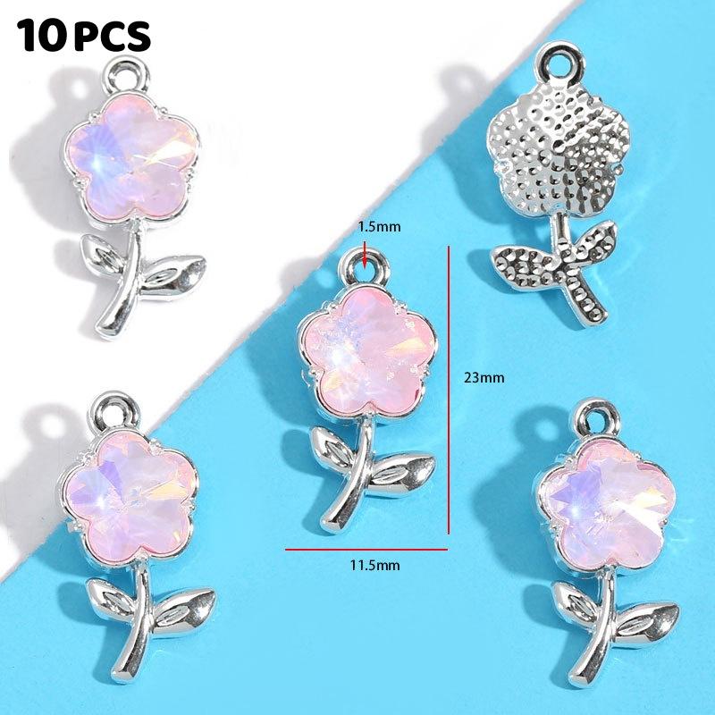 10Pcs Alloy Mixed Style, Inlaid Pink Resin Star And Moon Pendant, Diy Necklace, Bracelet Accessory