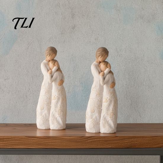 Gift for Valentine Day Wooden Texture Resin Figurine, Hand Carved Mother & Child/Family/Couple/Dog Owner Decorative Statue Office Statue,