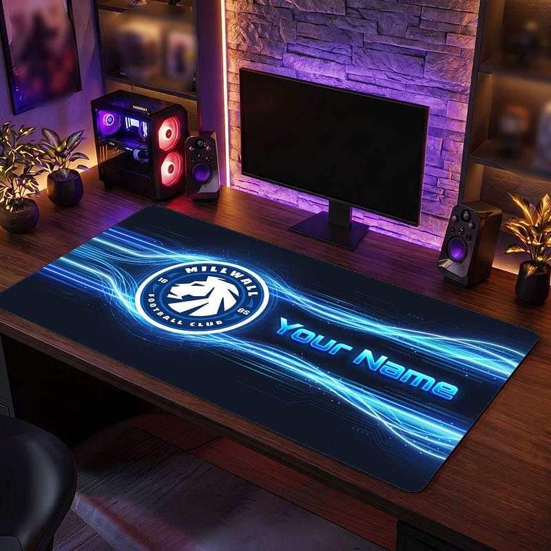 Millwall FC Custom Large Mouse Pad, Personalized Name Text Print, Football Logo Non‑Slip Desk Mat Gaming Gift