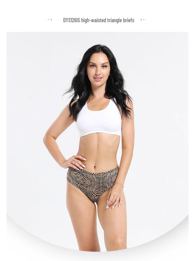 European & American Women's Leopard Print High-Waist Cotton Panties - Seamless, Breathable, Sexy Knit.