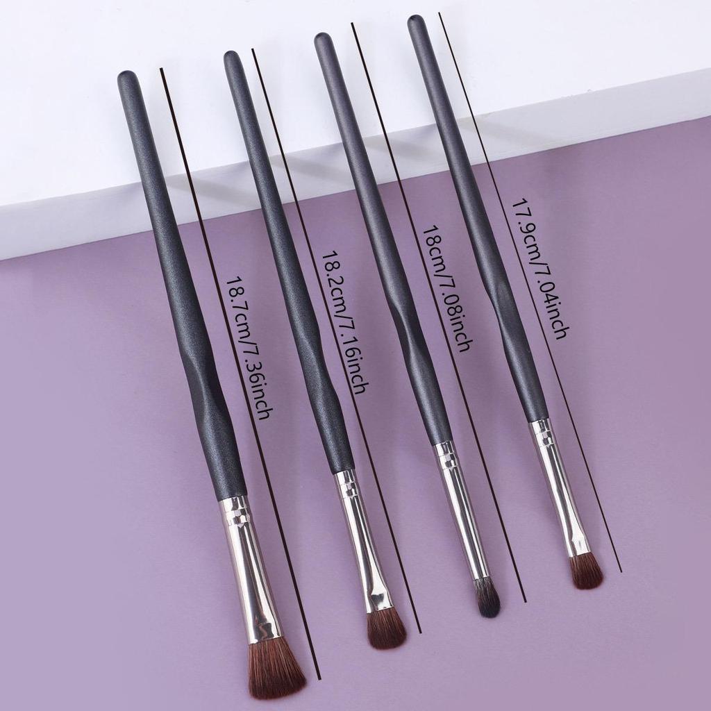 4-Piece Embossed Eye Brush Set: Eyeshadow, Blending, Under-eye Highlight, Contour.