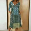 Rochie casual de damă la modă, cu imprimeu colorat, gât rotund, mânecă 3/4, guler cu nasturi, lungime medie