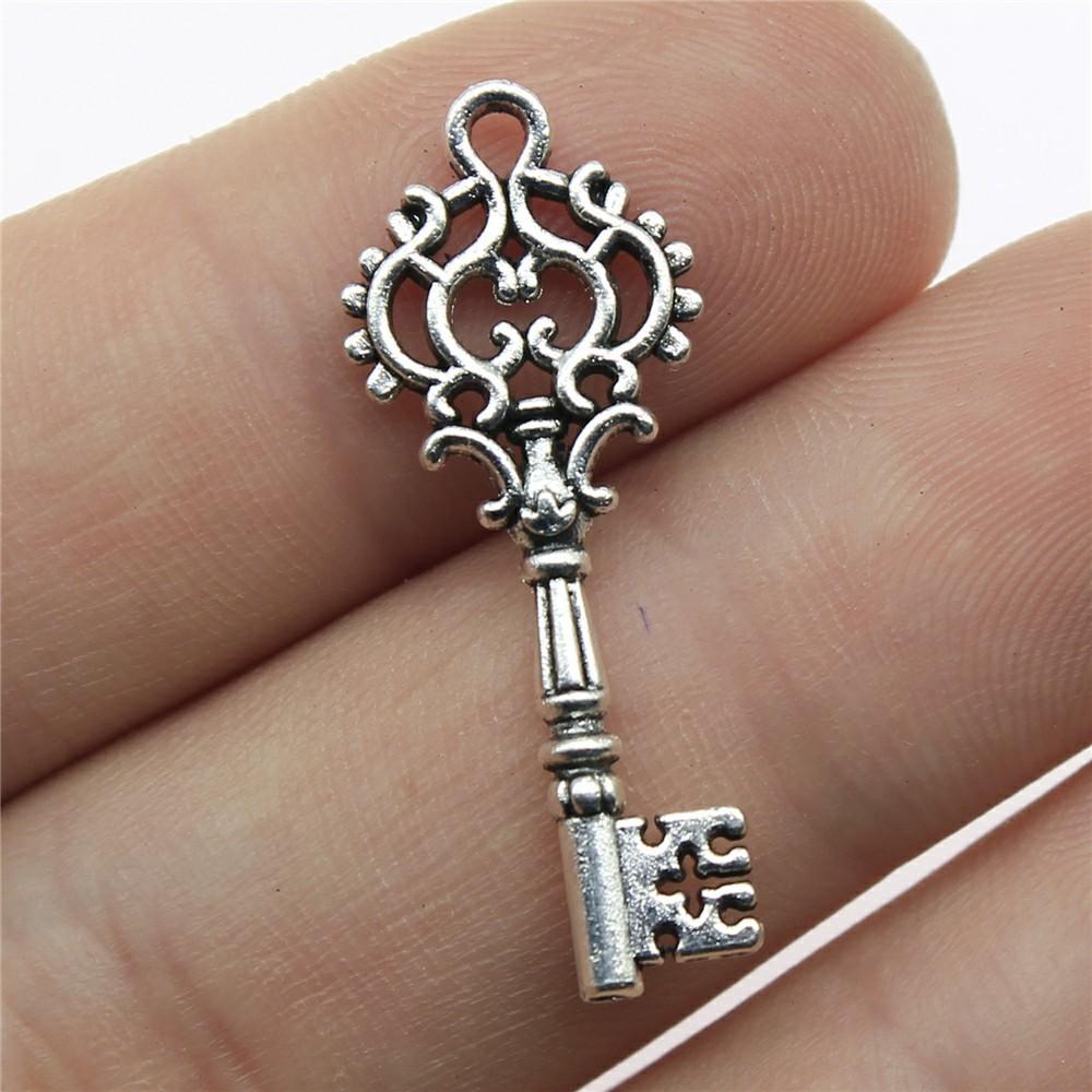 10pcs Antique Silver Color Vintage Key Charm Pendants Jewelry Accessories Retro Key Charms For Jewelry Making DIY