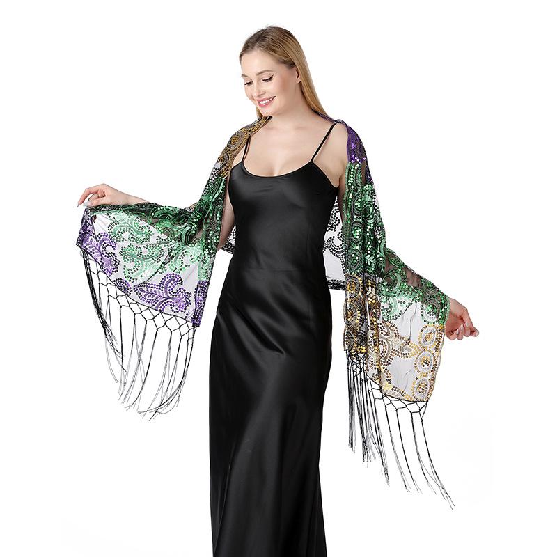 

Красочная шаль с пайетками и вышивкой для фестивалей, карнавалов, вечеринок, сценических выступлений и Рождества