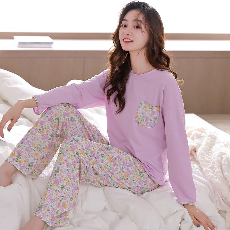 Pajamas Women'S Pure Cotton Long-Sleeved Autumn And Winter Cotton Thin Large-Size Loungewear Set