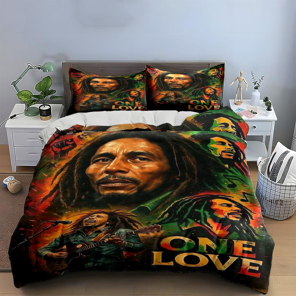 Set Biancheria da Letto Stile Reggae con Stampa One Love (1 copripiumino, 2 federe, piumino non incluso)