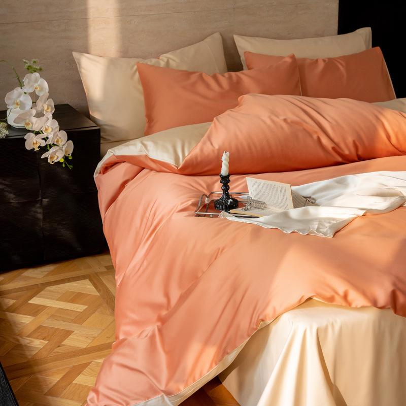 Maternal And Infant Grade A 100 Long-Staple Cotton, Solid Color Matching 4Pcs Set, Pure Cotton Satin Quilt Cover, Mattress Bed Sheet
