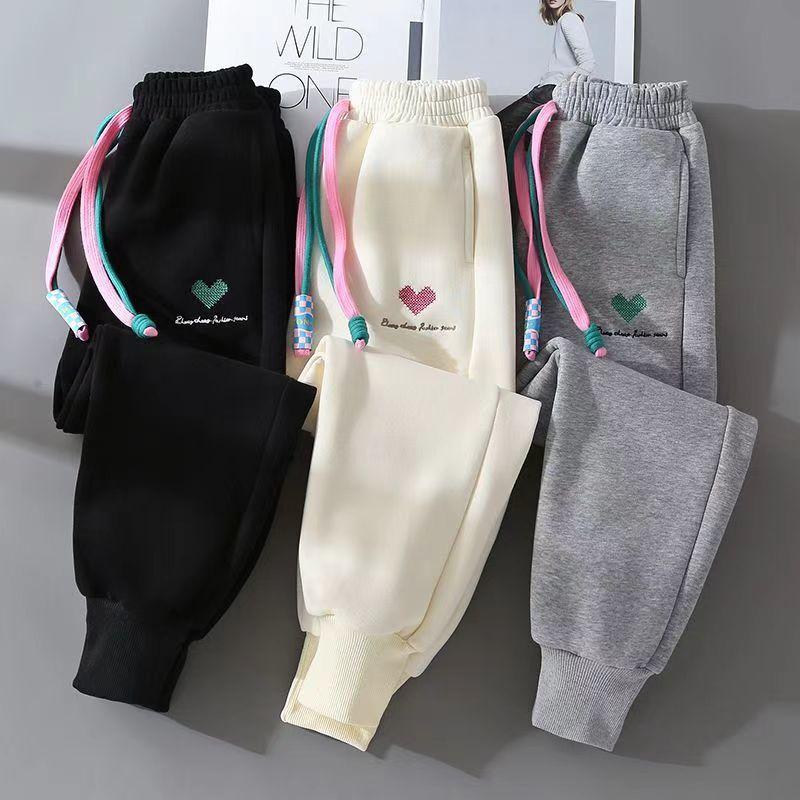Girls' Plus Velvet Pants, Autumn Winter, Big Children, Spring and Autumn, Children's Casual Sweatpants, Little Girls' Sports Pants, Loose Outer Wear