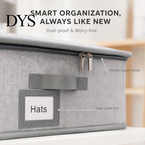 Bedroom Drawer Organizer Foldable Hat Storage Bin, with Clear Window And Handle, Accessory for Wardrobe Non-woven Fabric Baseball Cap Organizer,