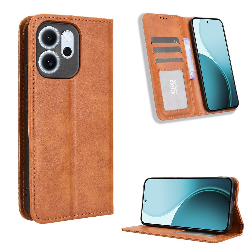 For Oppo Reno14 F 5G Leather Case Wallet Stand Retro Texture Phone Cover