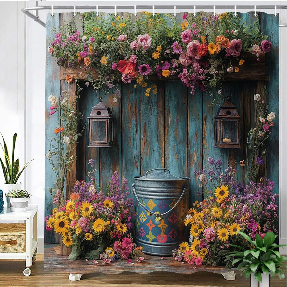 Beautiful Country Garden Flowers House Style Printed Fabric Shower Curtain Bathroom Curtain,home Decoration Curtain with Hooks
