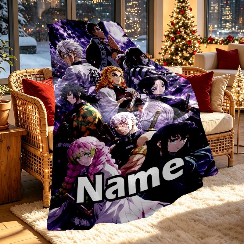 Custom Name Personalized Demon Slayer Print Blanket, Home Decor, Bedroom, Sofa, Camping, Couch, Gifts for Birthday Christmas