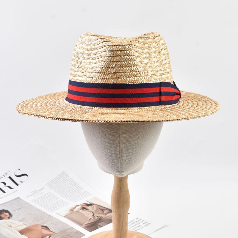 Natural Wheat Straw Fedora Hat Women Summer Beach Panama Caps Bowknot Ribbon For Holiday Party