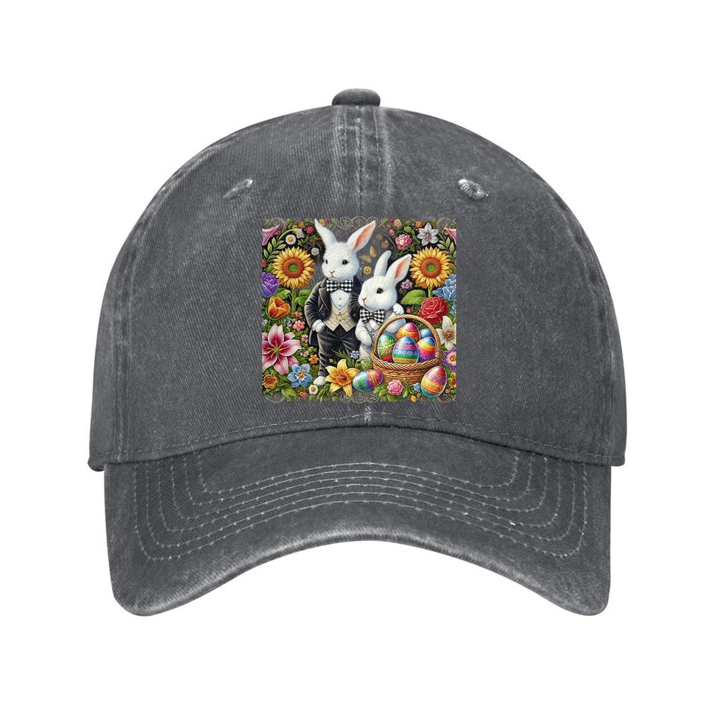 Easter Bunny Eggs Floral Print Baseball Cap Casual Cotton Adjustable Baseball Hat Unisex Holiday Gift
