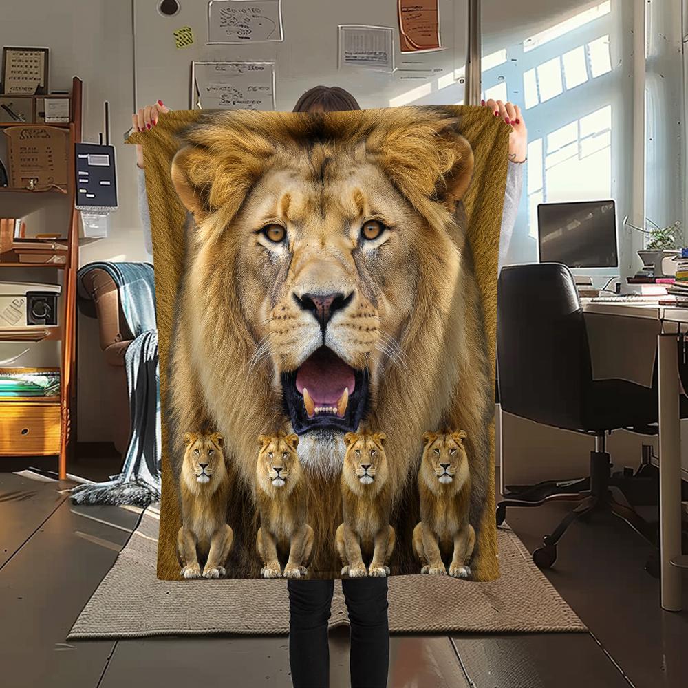 1Pc Leopard Lion Print Flannel Blanket, High Quality Comfortable for All Seasons, Home Decor, Warmth and Comfort, Perfect for Gifts