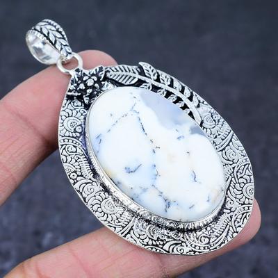 Φυσικός Δενδριτικός Οπάλιος Πολύτιμος Λίθος Χειροποίητο Ασημένιο Κρεμαστό 925 Στερλίνας 2,96" J8Q87