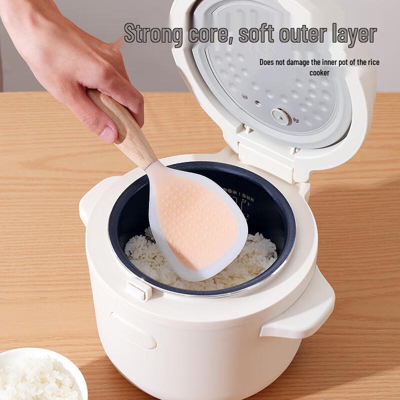 Heat-Resistant Silicone Rice Spoon with Wooden Handle