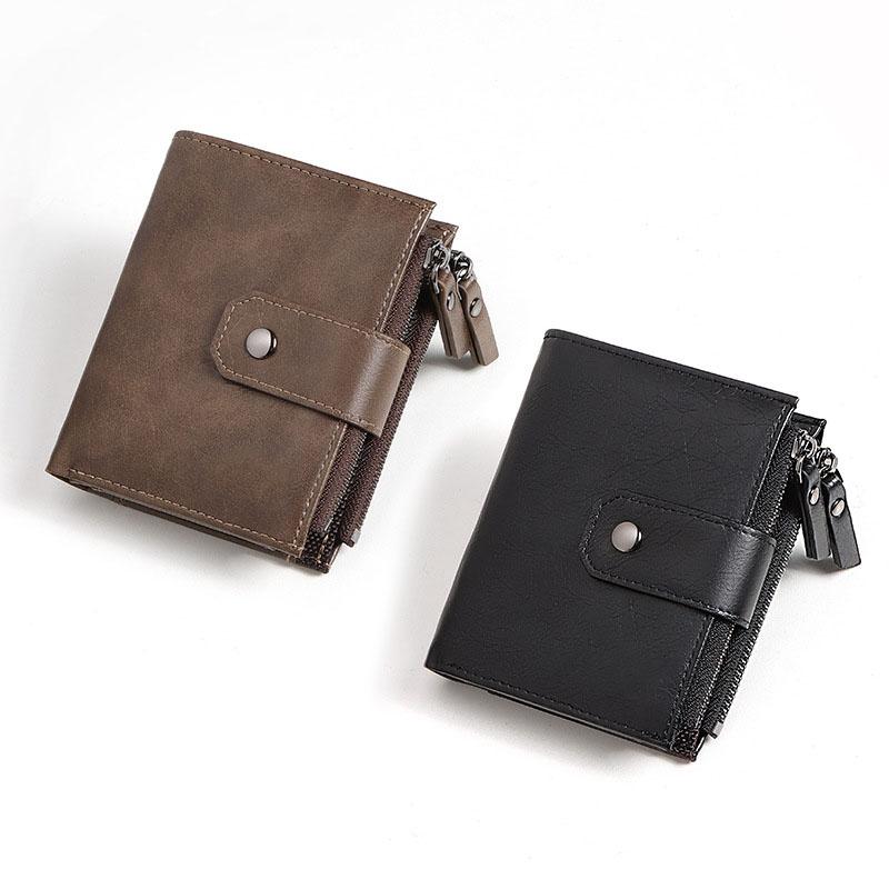 Men's Coin Purse Wallet RFID Blocking Zipper Vintage PU Leather Wallet Credit Card Holder Money Bag Wallet Man