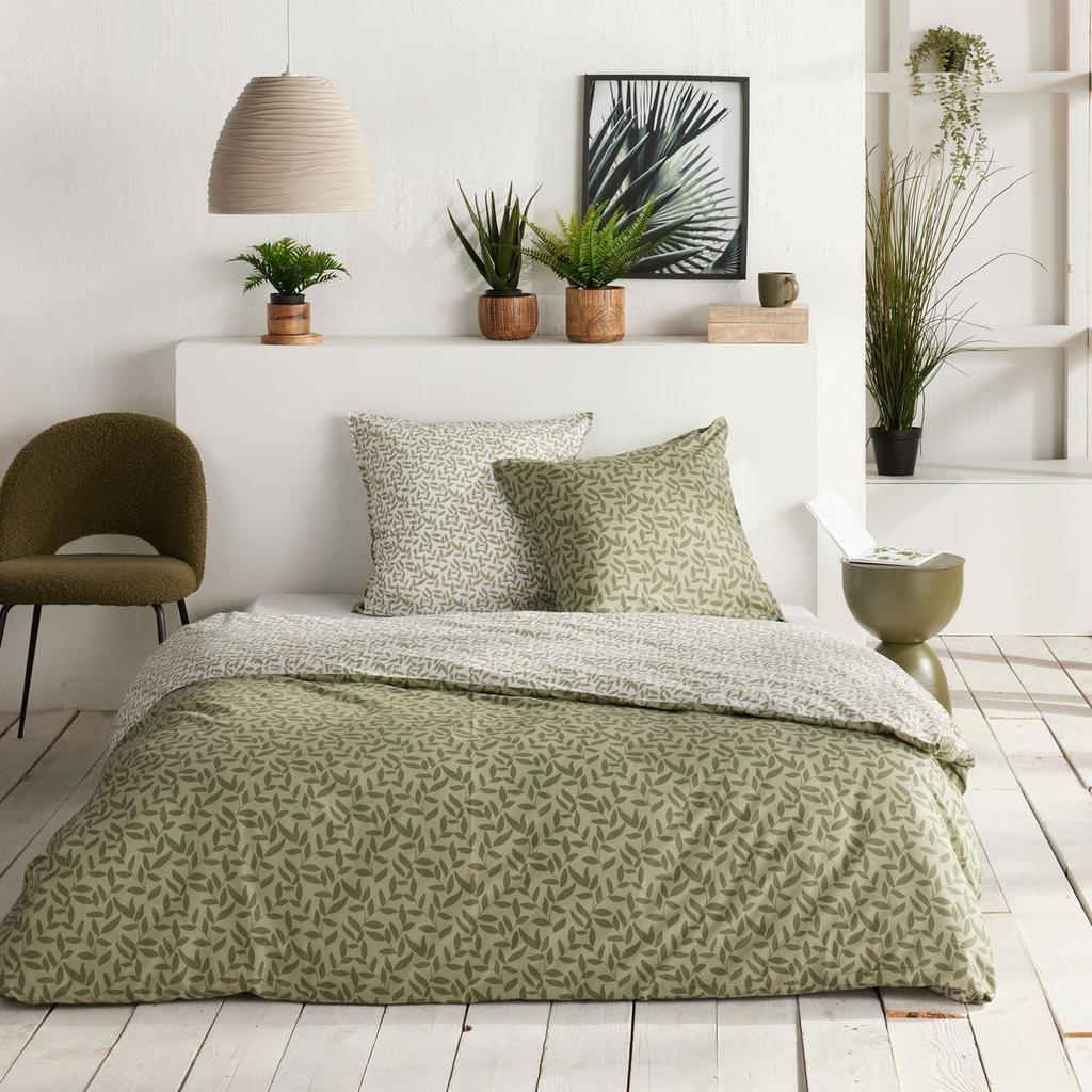 Parure de lit - TODAY - Sunshine - 2 personnes - 220 x 240 cm - Coton imprimé floral vert