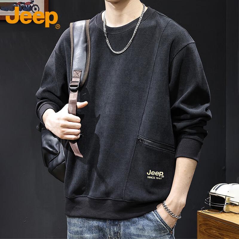 

JEEP Men s Casual Relaxed Fit Pullover Sweatshirt with Zipper Pockets 3XL