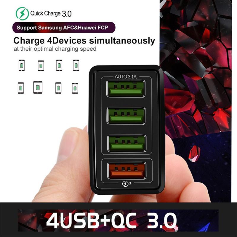 3.1A 4 Portlu AB/ABD Fişi USB Şarj Cihazı Hızlı Şarj QC 3.0 Telefon Şarj Cihazı Şarj Adaptörü için