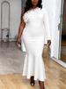 Plus Size White One Shoulder Mermaid Ruffle Evening Gown
