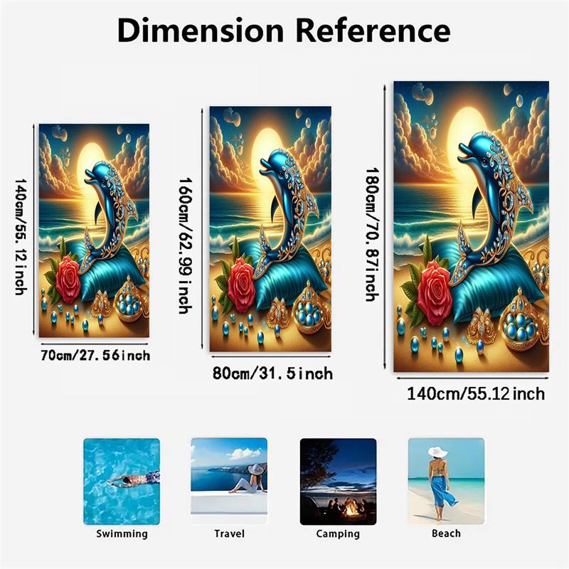 1PC Gold-Embellished Dolphin Beach Towel High-End Summer Beach Snapping Tool Quick-Dry Towel for Outdoor Picnics And Water Sport