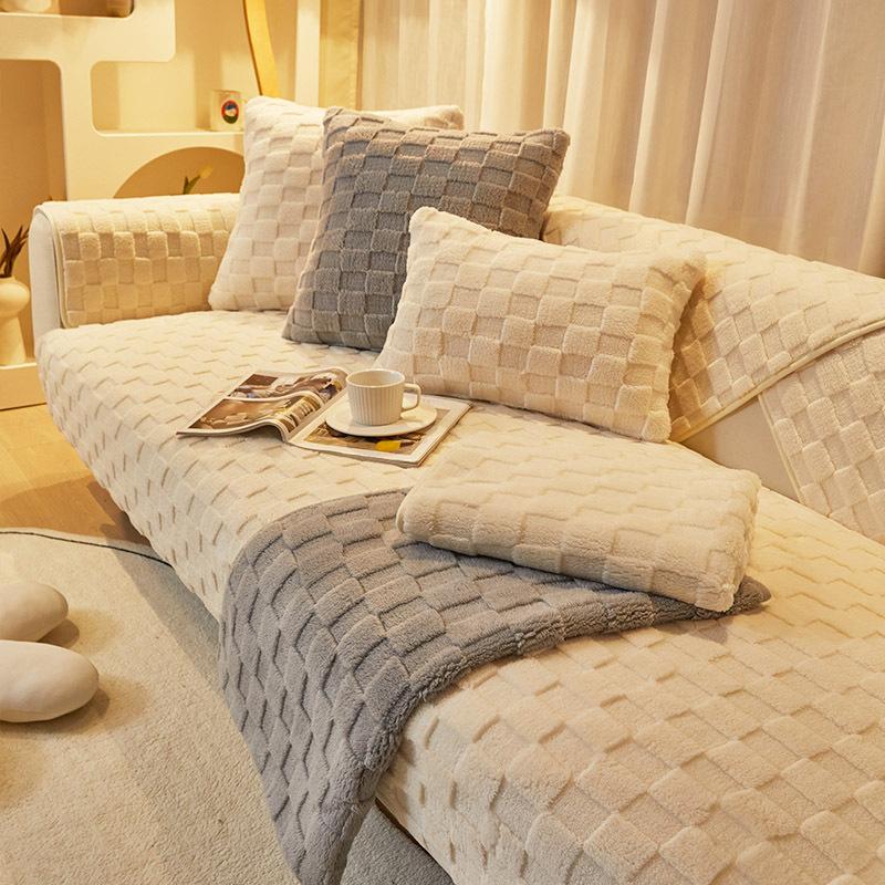 

Plush Sofa Cushion Winter Nordic Non-Slip Seat Cushion Backrest Cover Towel Modern Simple Winter Leather Sofa Cover Cover Cloth 70*70cm