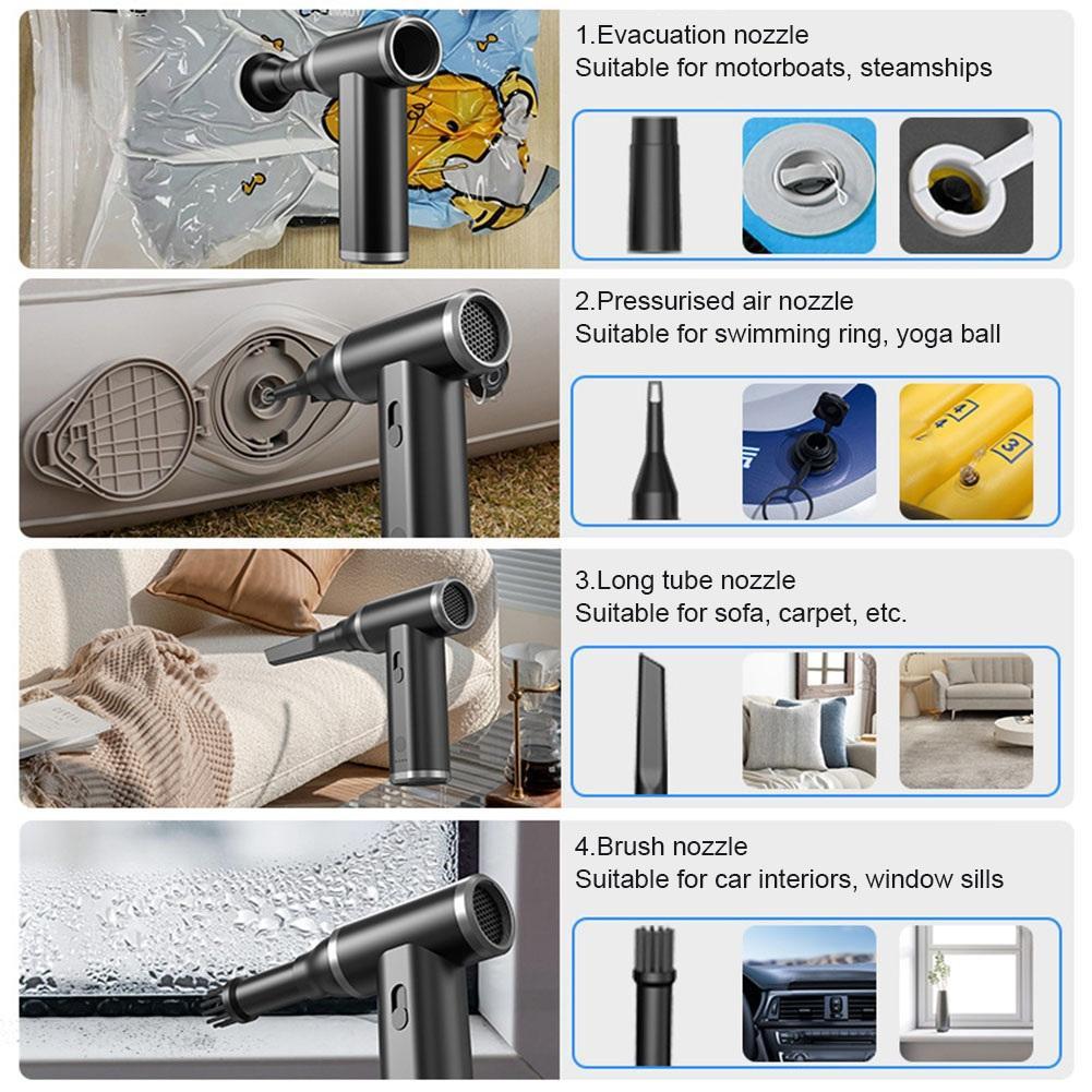 12000RPM Portable Dust Elimination Jet Fan Household Mini Jet Turbo Strong Fan With LED Light Electric Air Dust Blower