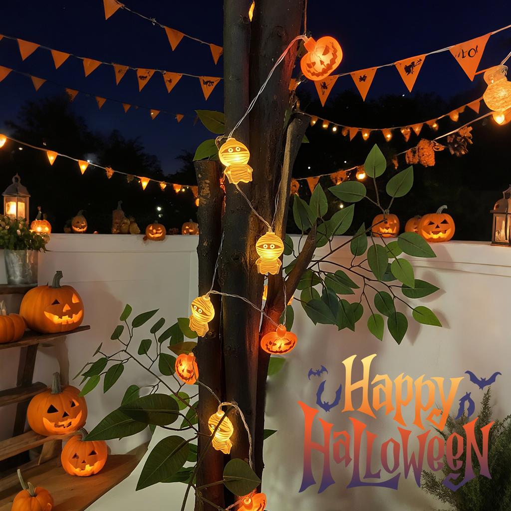 1pc 10/20LED Halloween Pumpkin & Mummy String Lights Battery Operated For Home Bedroom Window Halloween Holiday Party Decoration