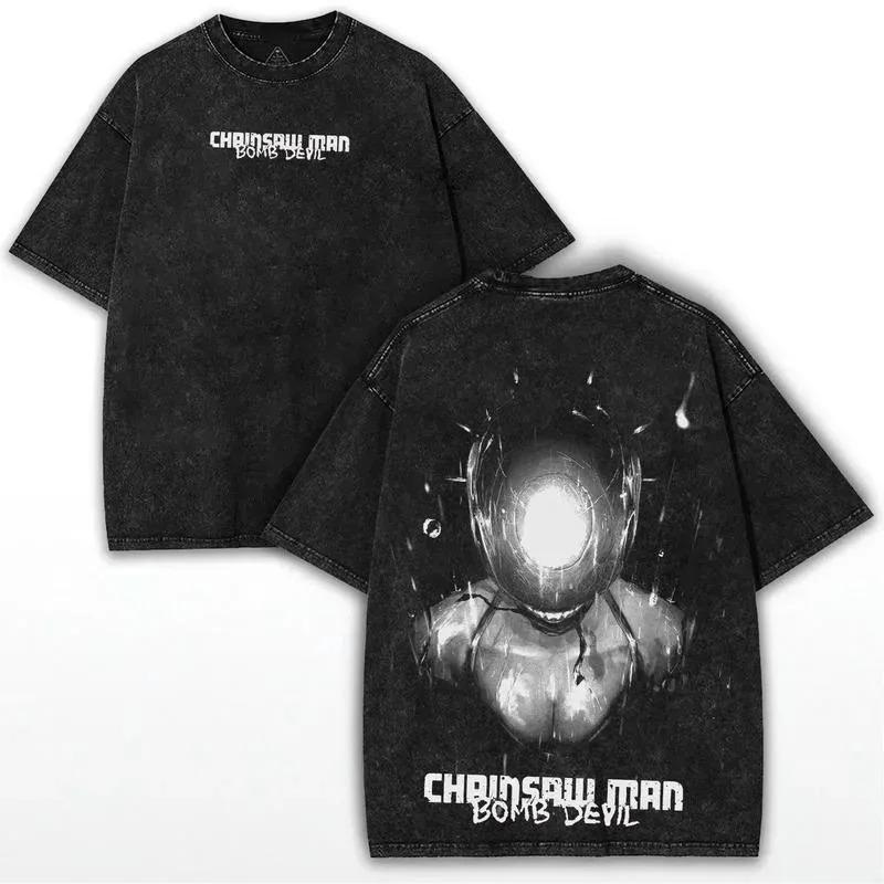 Chainsaw Man Reze (Bomb Devil) Vintage Washed Anime TShirt Unisex Manga Fan Streetwear Tee Cotton Casual Short Sleeve Top M