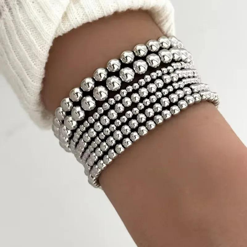 9 PCS/Set CCB Baroque Retro Stacked Imitation Pearl Friendship Bracelet, Ins Simple White and Gold Color Bracelet Sets for Women