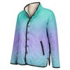 Ladies' Gradient Printed Stand Up Collar Pleated Cotton Long Sleeved Buttoned Cotton Jacket